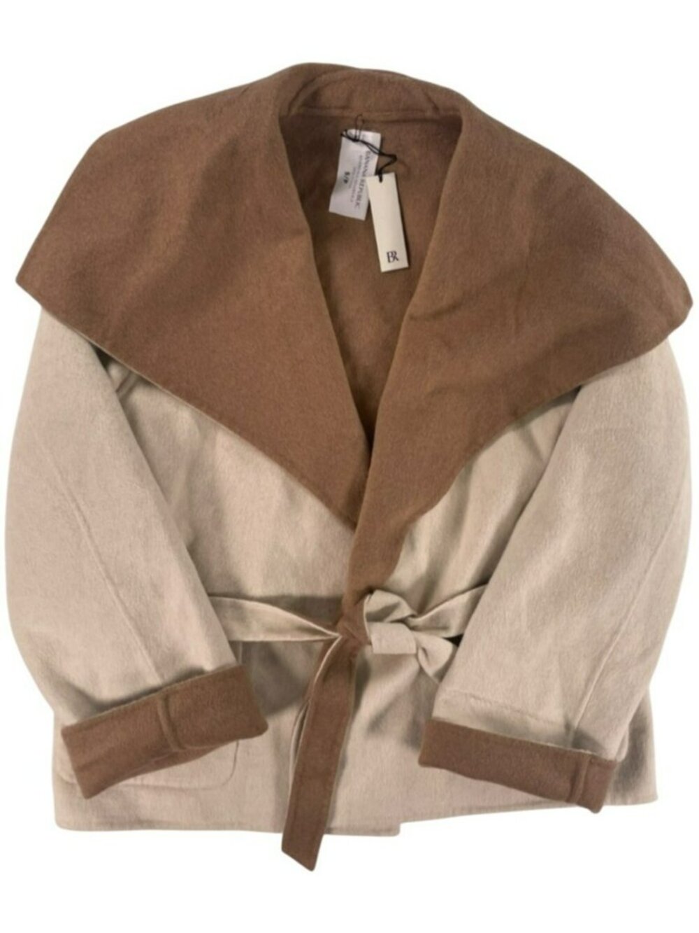 Banana Republic Reversible Short Wrap Coat Belted Wool Jacket Beige/Brown Sz S